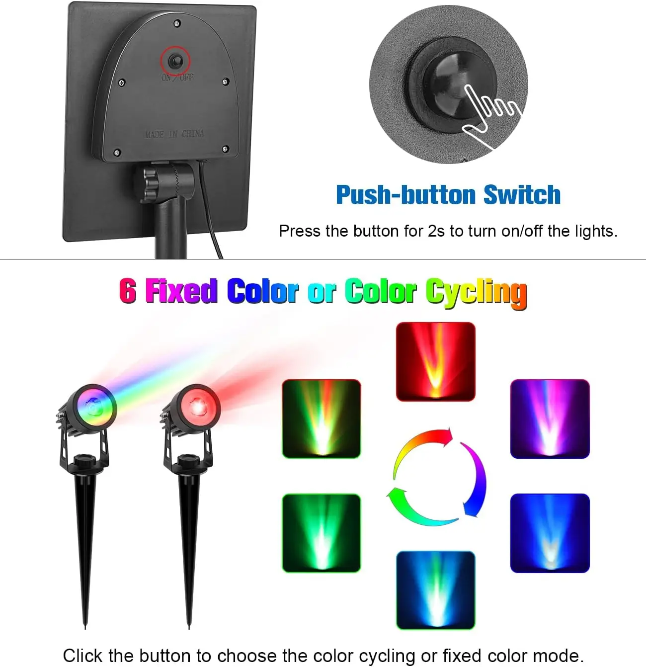 Outdoor Spotlights Natural Stone Resin 25cm Post Cap 7 Color Modes Summer Multicolor