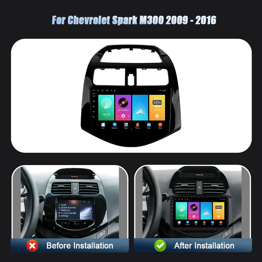 Car Radio Multimedia Navigation Player Head Unit WIFI Android 14 For Chevrolet Spark M300 2009-2016 Wireless Carplay Stereo