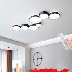 Plafonnier LED en fer forgé noir avec télécommande, design nordique moderne, éclairage d'intérieur, luminaire décoratif de plafond, idéal pour un salon, une chambre à coucher, une salle à manger ou un hôtel