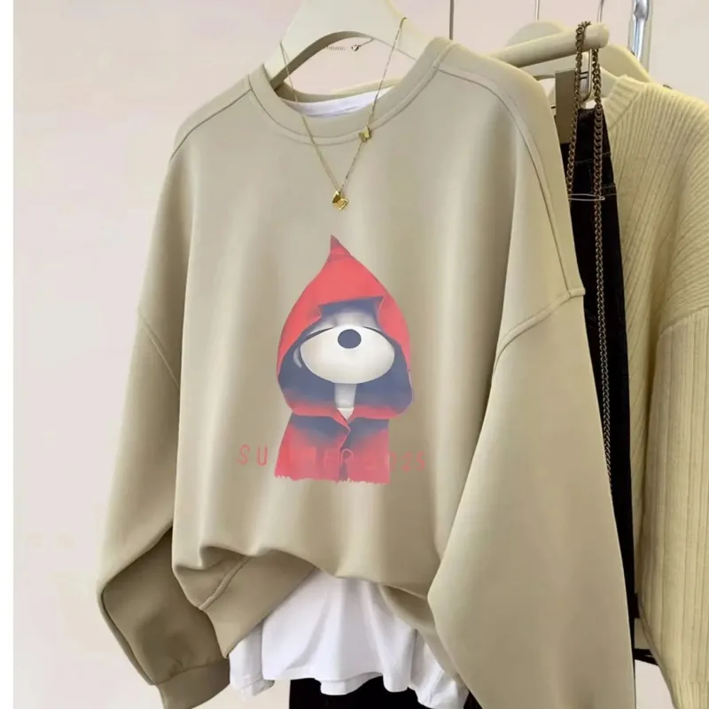 

Fashionable Puppy Print Loose Sweatshirt for Women Autumn and Winter 2025 New Versatile Pullover Round Neck Top