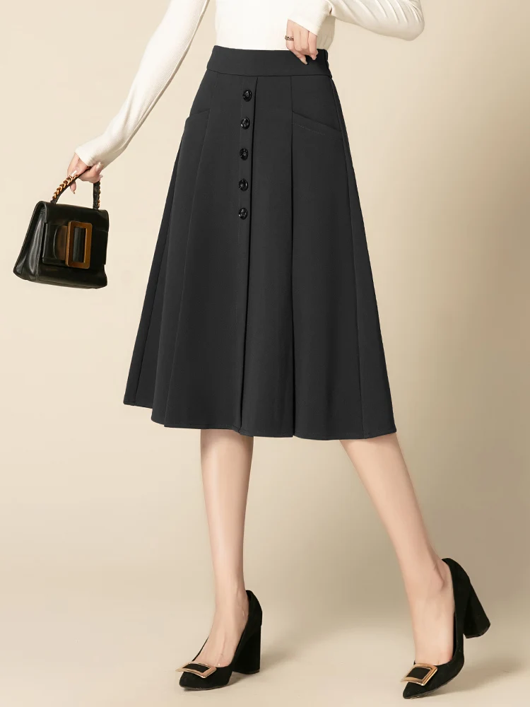 ZUZK Autumn Winter Solid Suit Skirt  Women New Elastic High Waist  Pocket Simple Elegant Office Lady Skirt Crotch Covering Skirt