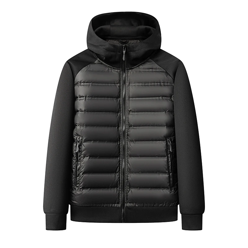 سترة خفيفة الوزن عالية الجودة مع قبعة، سترة كاجوال ودافئة مرقعة للشباب ومتوسطي العمر