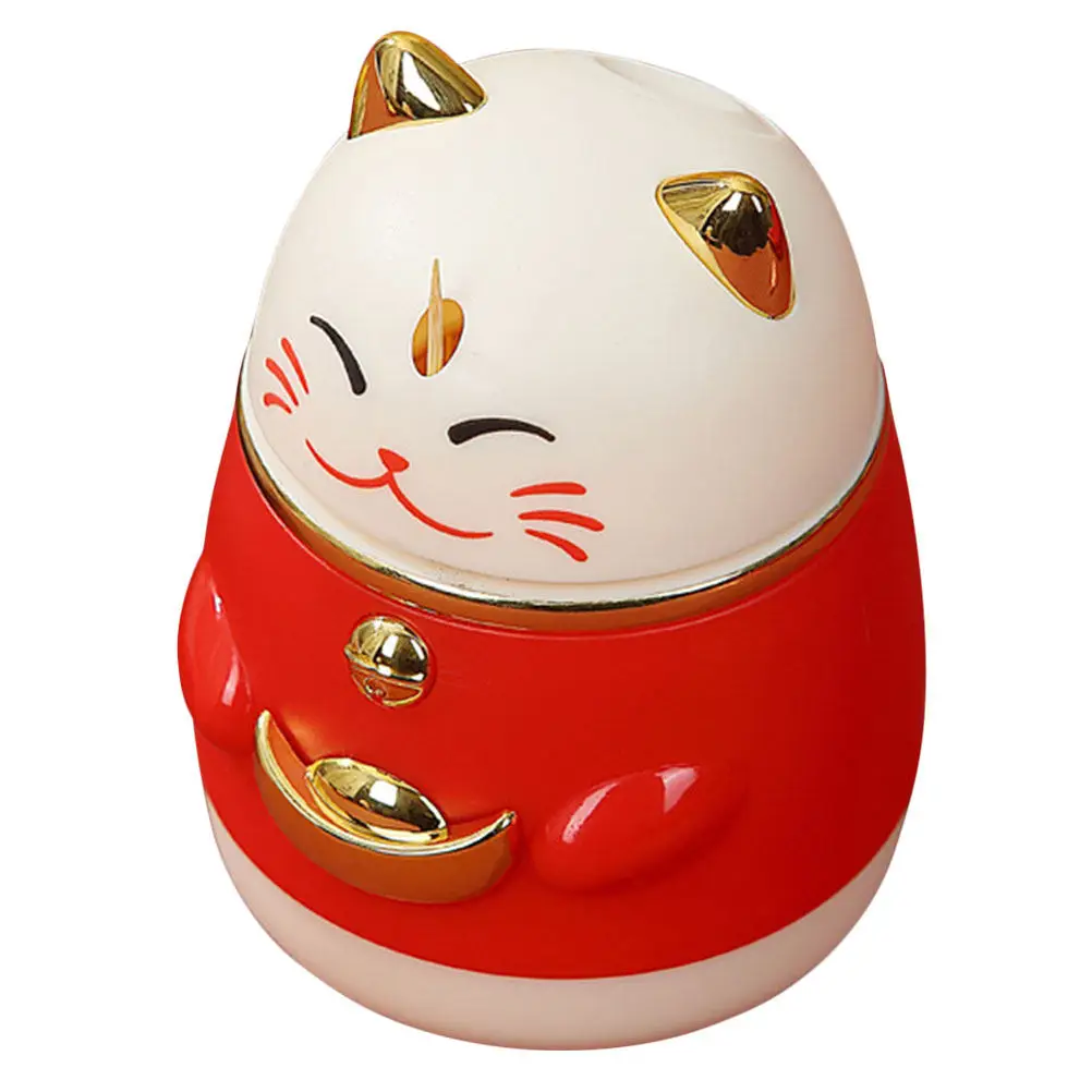 

Cartoon Fortune Cat Toothpick Container Large Capacity Pressing Type Dispenser for Kitchen Office Daily Use Adorable Design