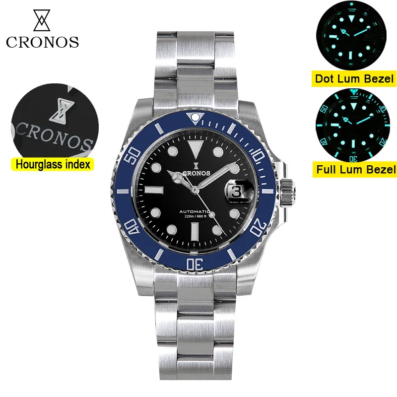Cronos Sub Diver Watch Stainless Steel NH35 200m Water Resistant