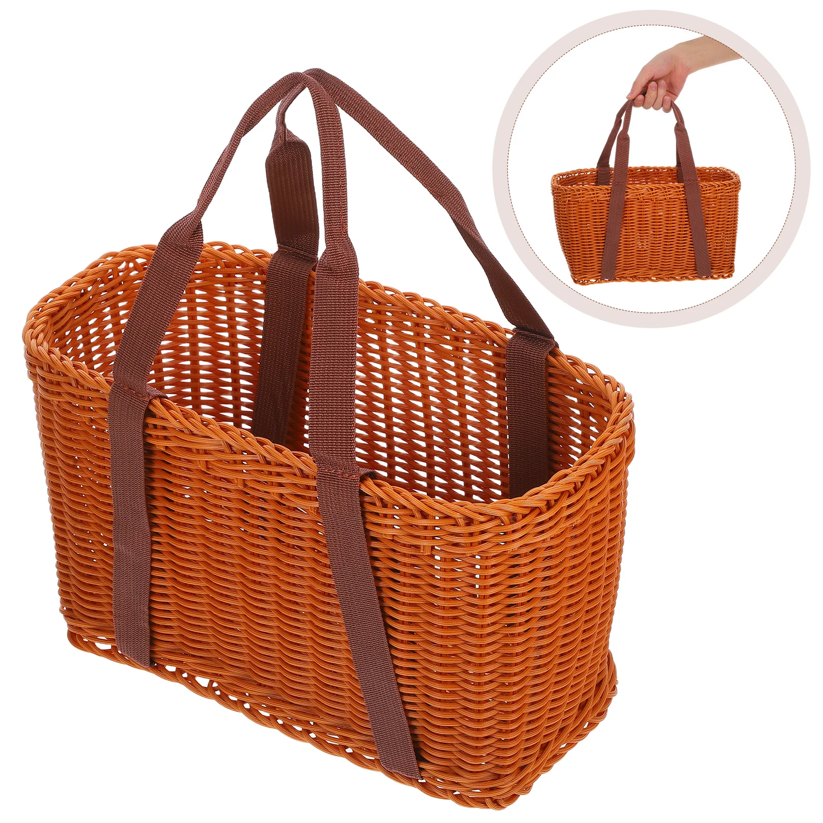 

Rattan Shopping Basket Hand Woven Large Size Kitchen Storage Fruit Container Handle Bag Picnic Basket Multi Purpose Home Decor