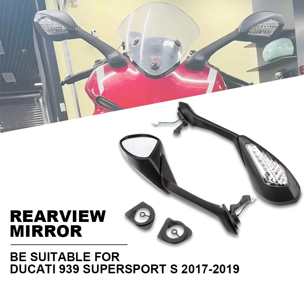 

For Ducati 939 Supersport S 2017-2019 Motorcycle Left Right Rearview Mirror LED Turn Signal fixed wind wing mirror