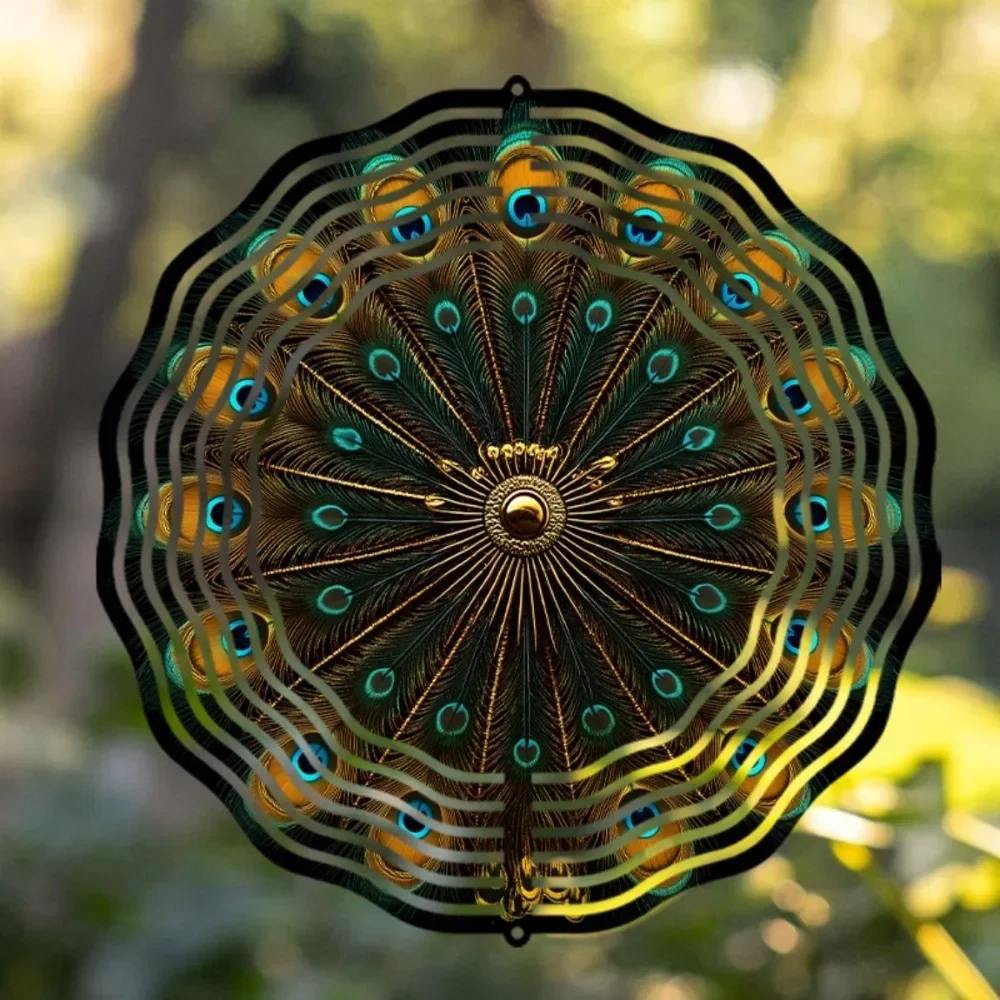 CIFBUY Wind Chimes Peacock Feather Metal Garden Spinner 360 Rotating Hanging Ornament Decor for Patio Balcony Yard Lawn