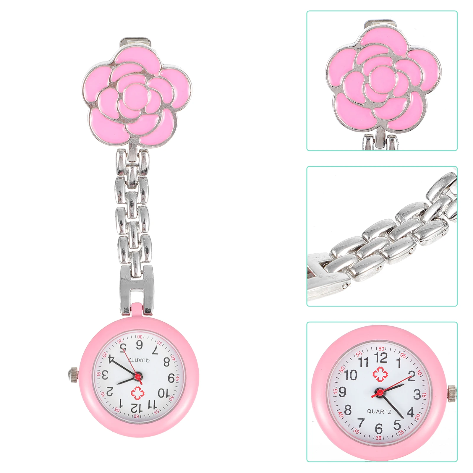 Accessori infermieristici Fiori Orologio da petto da infermiera Orologio da donna rosa con clip da bavero Orologio da tasca con movimento al quarzo appeso