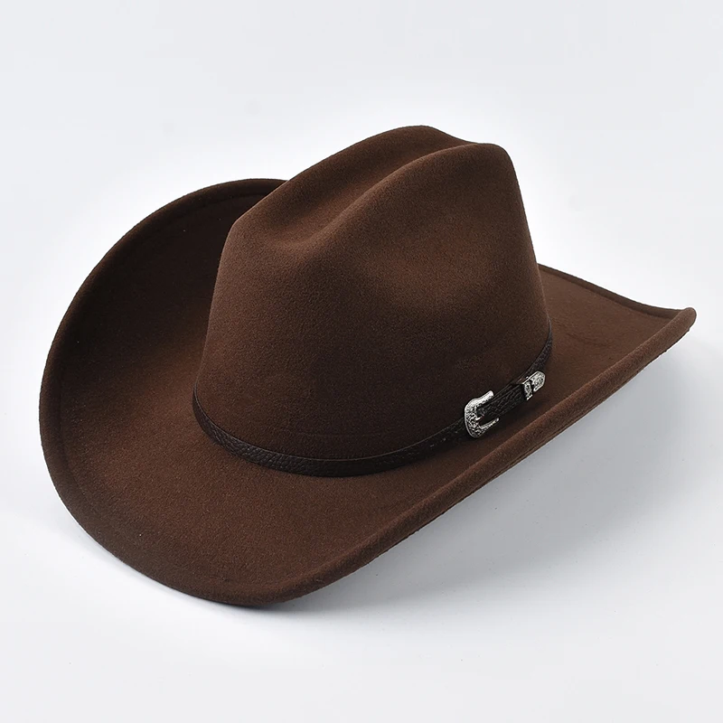 Unisex Western Cowboy Hut mit Leder Vintage Big-Edge Gentleman Cowgirl Jazz Hut Cloche Kirche Sombrero Hombre Caps