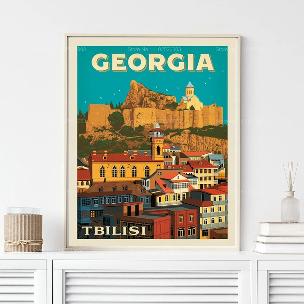 Poster Prints Retro Georgia Tbilisi Vintage Map, Travel Postcad City Wall Art Canvas Painting Picture Living Room Home Decor