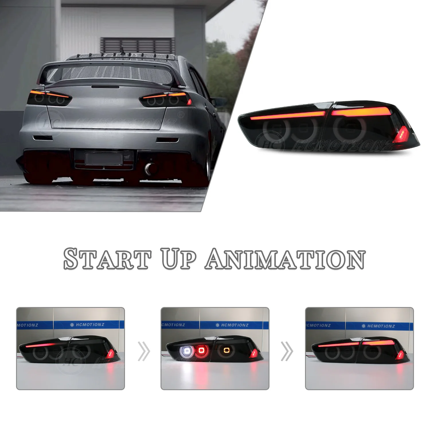 HCMOTIONZ Tail Lights For Mitsubishi Lancer EX EVO 2008-2017 NEW Design Start UP Animation DRL Car Rear Back Lamps Assembly