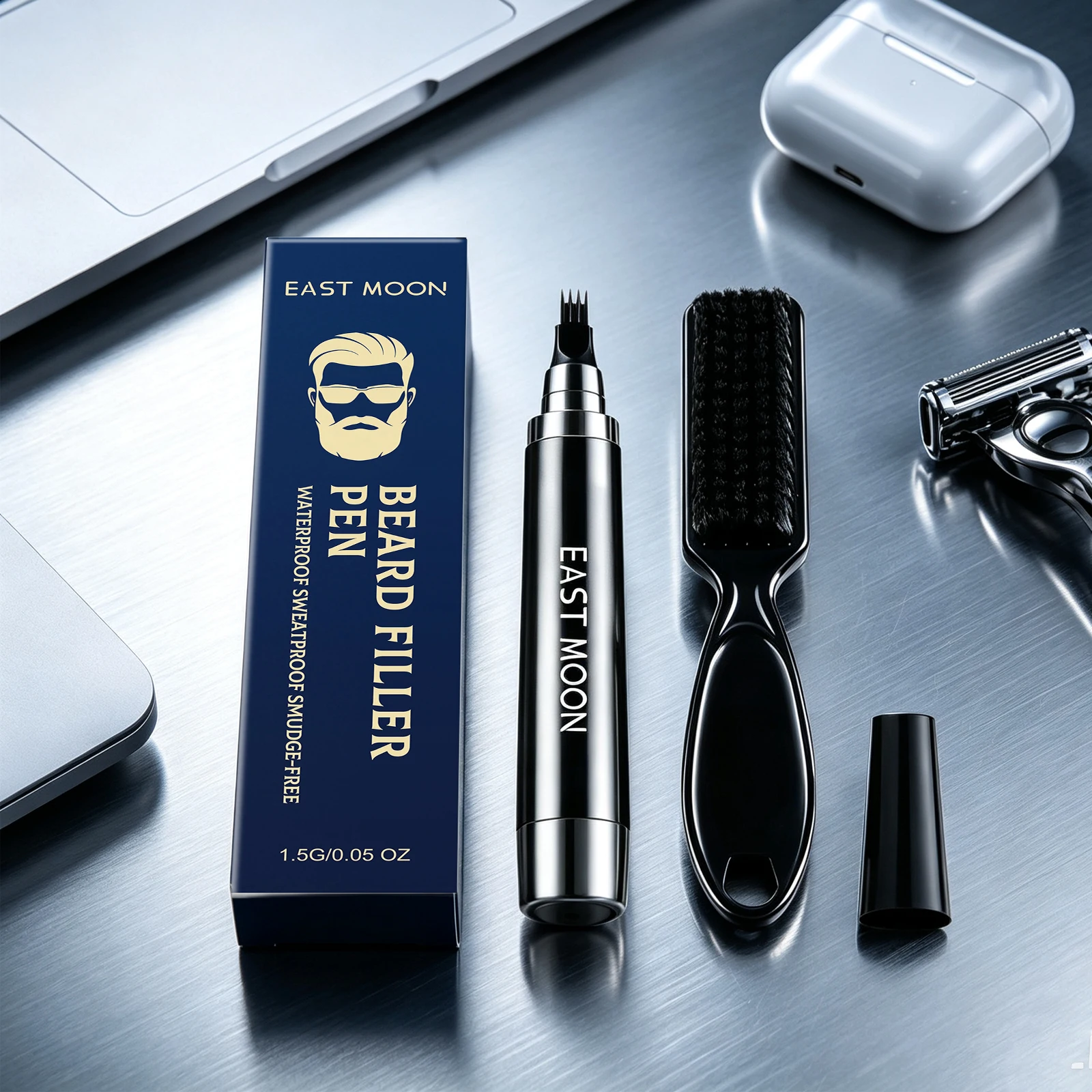 Natural Beard Dye Pens For Man With Brush Moustache Dyeing Lasting Waterproof Permanent Portable Black Beard Filling Pen Kits