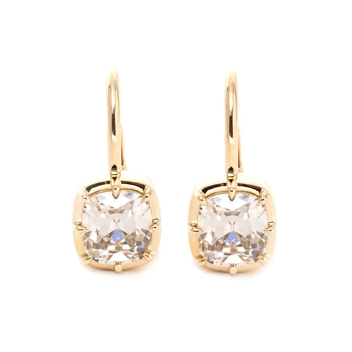 14K 18k Yellow Gold 3ct Slender Elder Mine Cut Lab Diamond Lever Earrings can be customized in other specifications