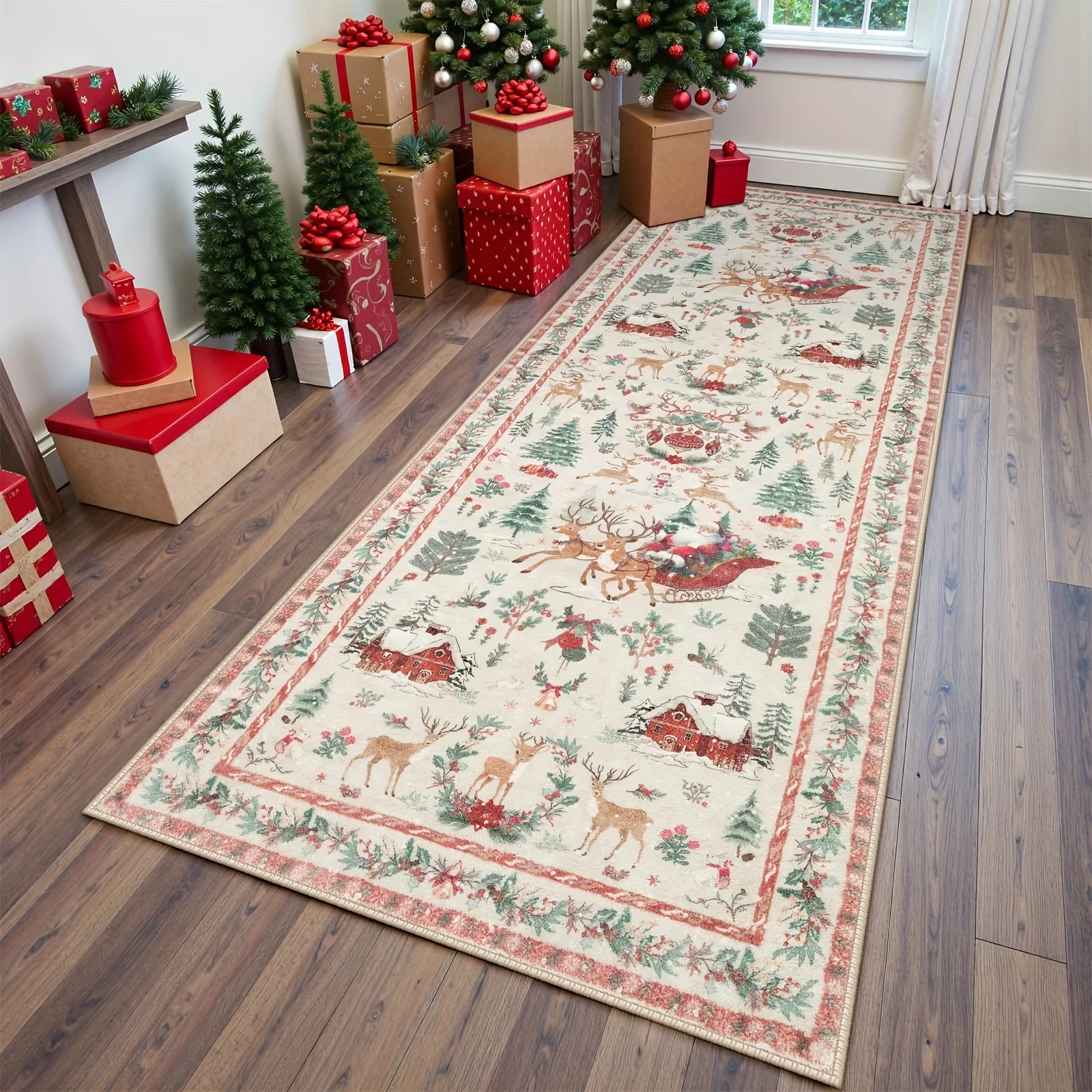 VIKAMA Christmas Red Suitable for Hallway Kitchen Mat Washable Santa Claus Doormat Rug For Bedroom Carpet For Living Room