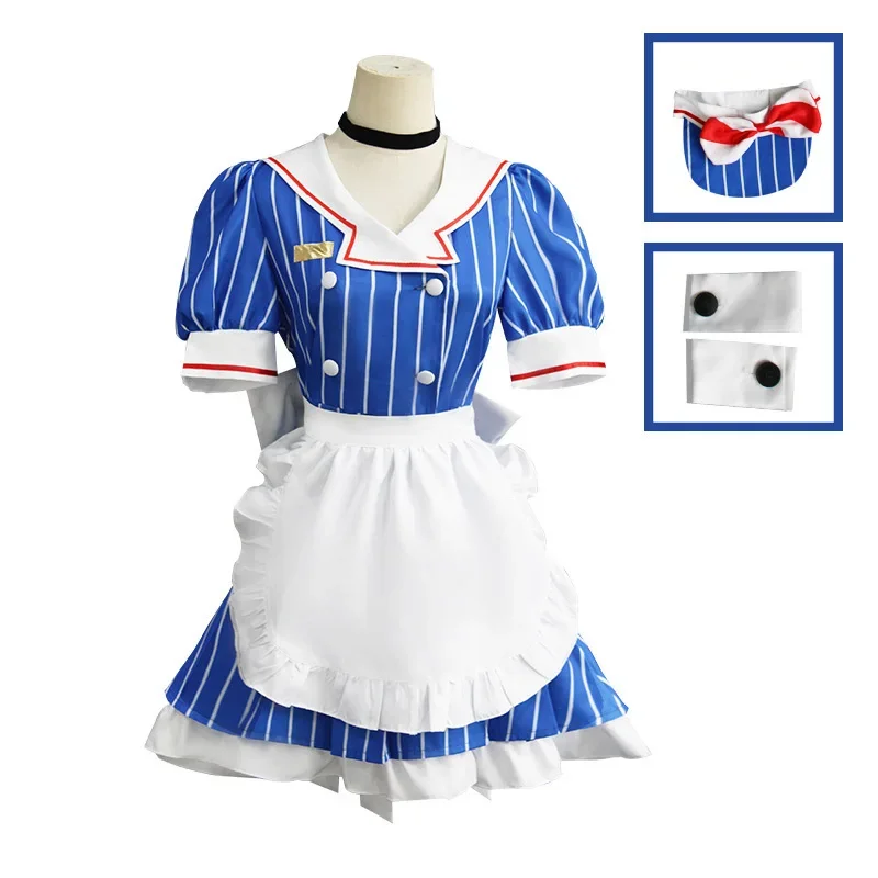 7PCS  Miku Cosplay Costumes Anime Mesmerizer Uniform Halloween Christmas Carnival Party Dressing For Women Hat Apron Accessories