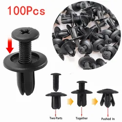 100pcs Car 8mm Hole Plastic Rivets Fastener Push Clip Black Auto Vehicle Door Trim Panel Retainer Fastener Clips for Toyota Audi