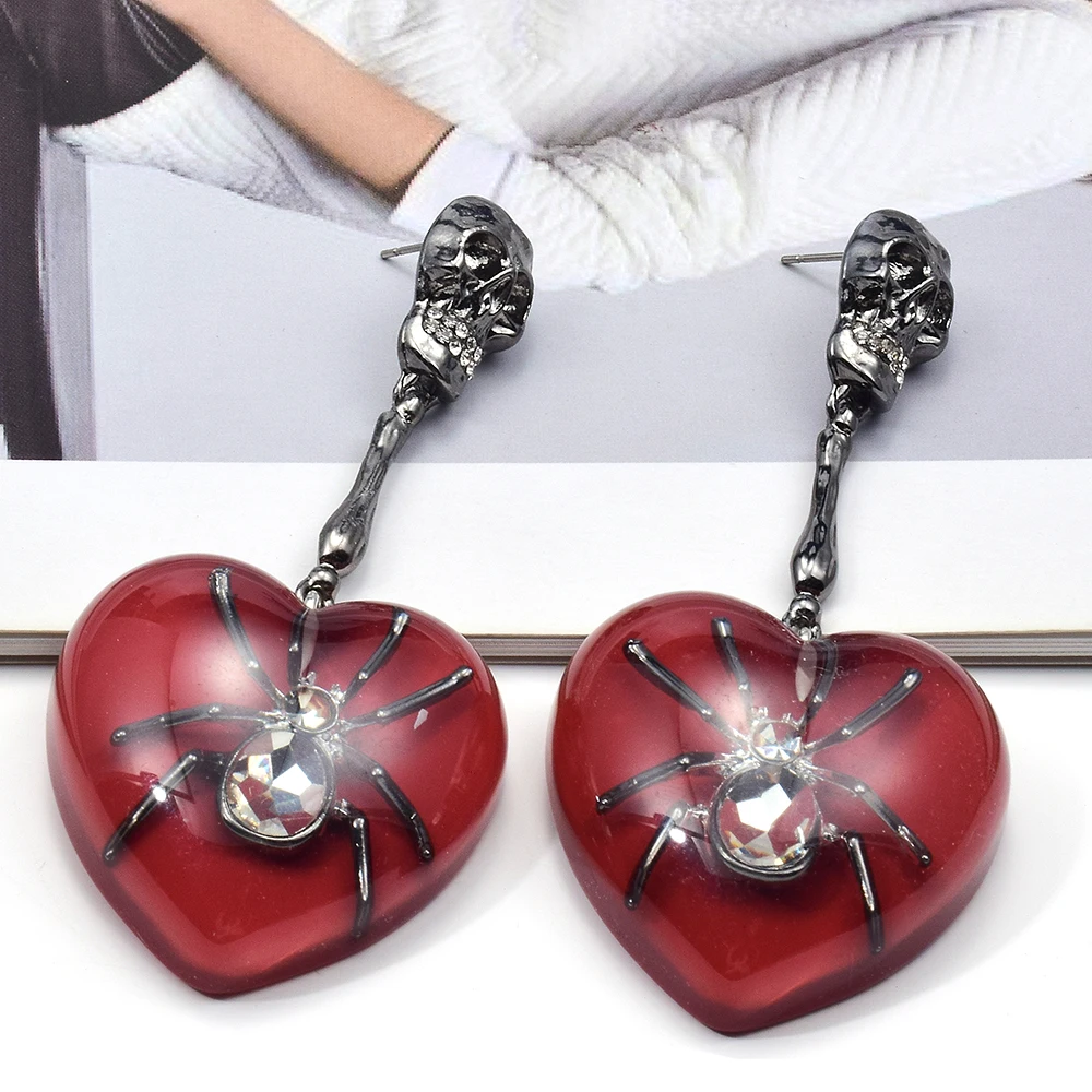 Vintage Punk Style Spider Earrings For Women Retro Love Heart Acrylic Drop Earrings Party Gifts Jewelry Accessories