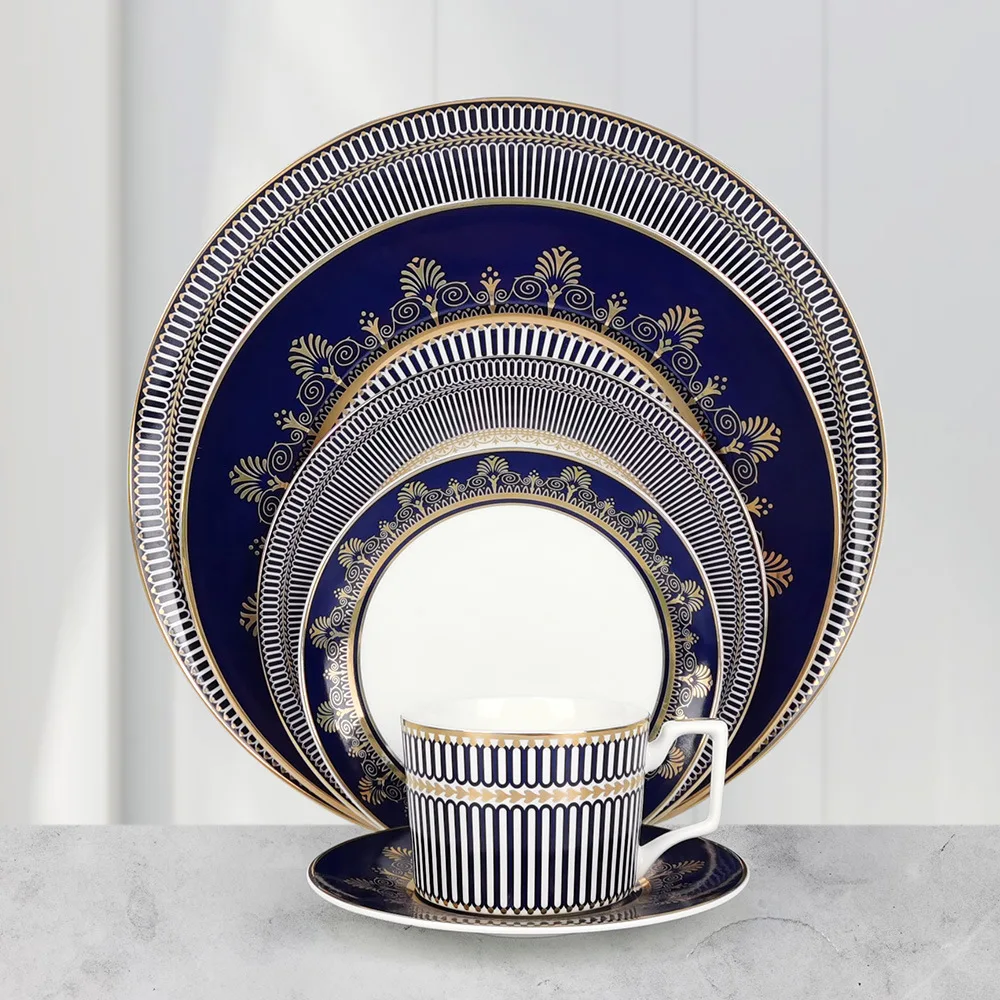 Bone China Plate Set, European Light Luxury Hotel Restaurant Home Fruit Dessert Plate, Steak Coffee Cup, Dishes Sets