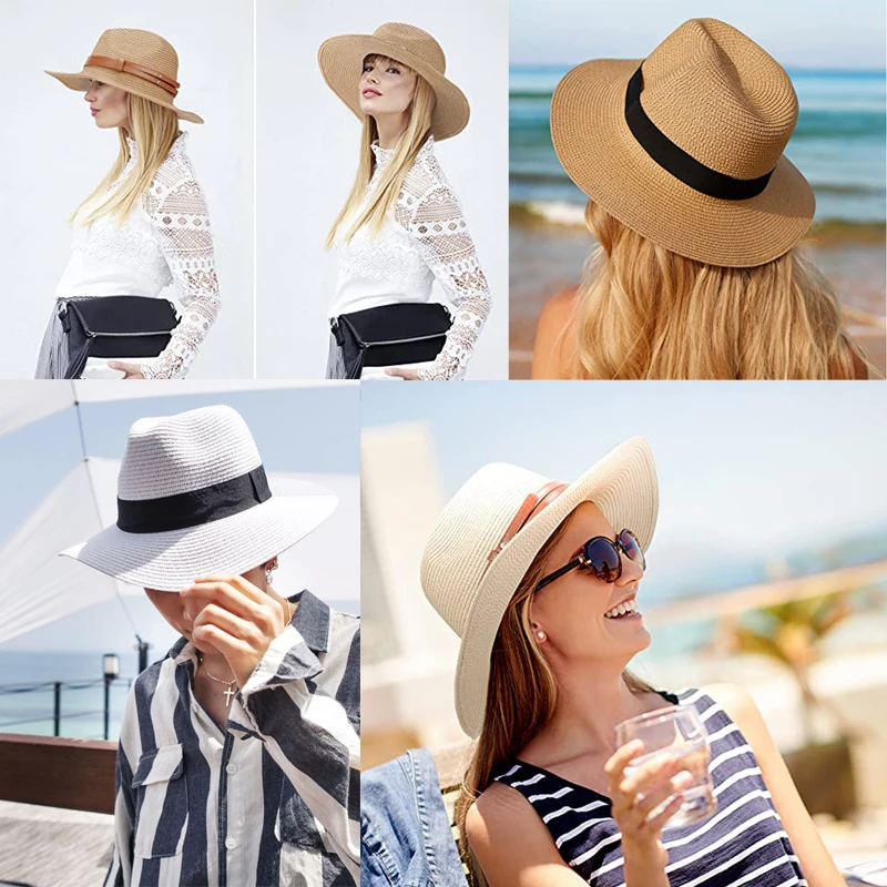 Large Size 56-58 59-60cm Straw Hat for Women Men UV Protection Natural Panama Hat Wide Brim Sun Hat Men  Fedora Beach Hat