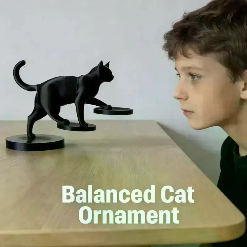 Printed Modern Leaping Cat Sculpture Geometric Minimalist Home Decor Living Room Desk Ornament Gift For Cat Lovers 3D
