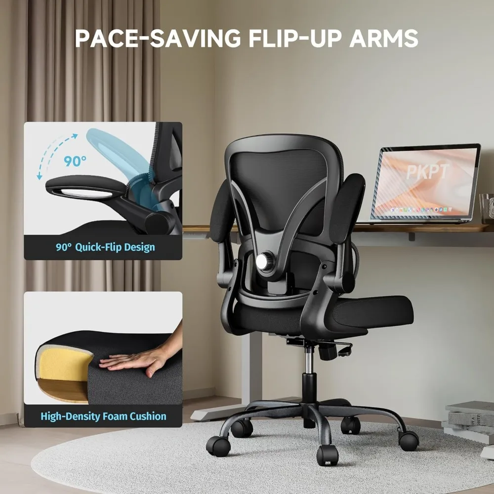 كرسي مكتب مريح مع دعم قطني قابل للتعديل، كرسي مكتب شبكي متوسط الظهر 330 رطل مع مسند ذراع قابل للتعديل لساعة طويلة #6