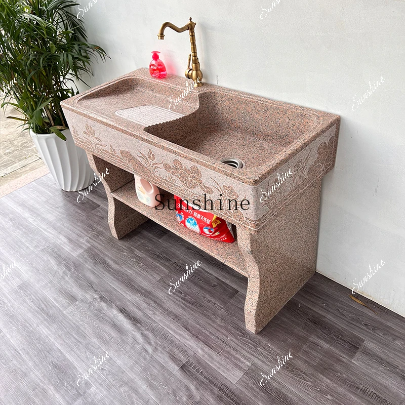 Outdoor marble with cabinet door, courtyard integrated wash basin with rubbing board  FT