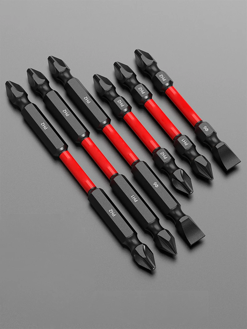 

5pcs 1/4' hex shank Anti impact hardened double headed cross & slotted screwdriver bit Phillips PH1 PH2 Sl6 65/100mm length