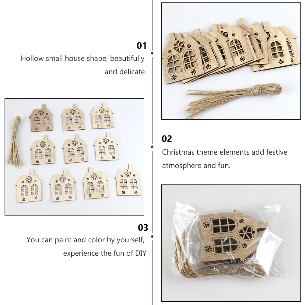 

20Pcs Wooden Xmas Hanging Ornament House Shape Pendant for Christmas Tree Decor Holiday Party Kids DIY Craft Gift