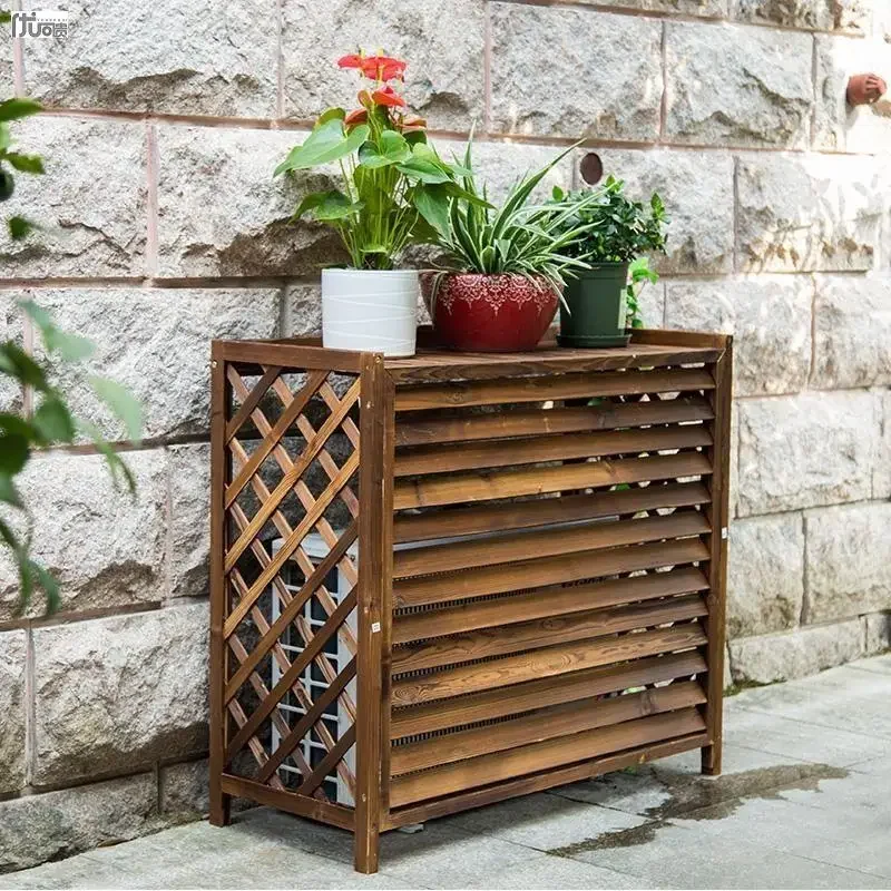 Air conditioning external unit storage rack, covering balcony, flower rack, louver grille, anti-corrosion wood external hood rac