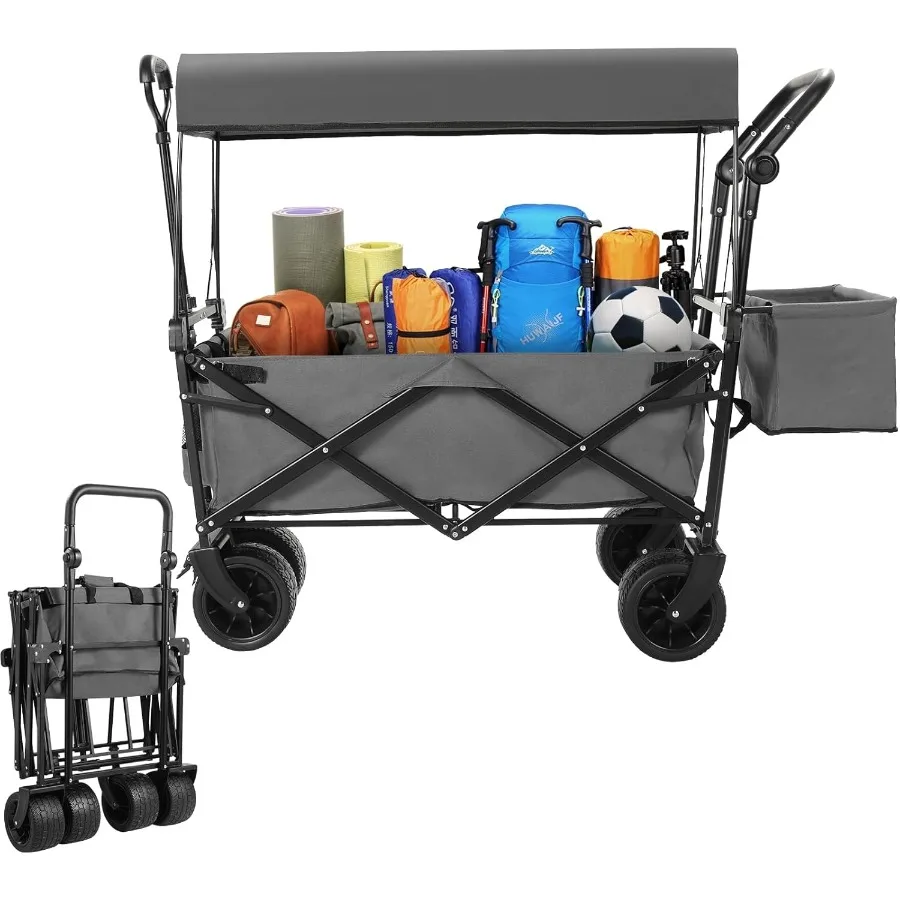 

Collapsible Garden Cart with Removable Canopy for Extra Large Folding Utility Wagon Carts Featuring 7 Heavy Duty Wheels Durable