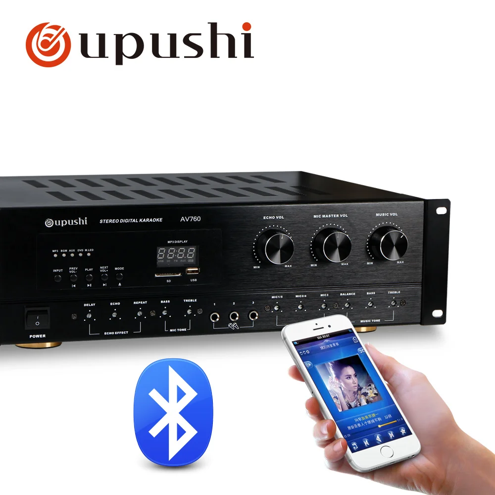 

Oupushi professional karaoke amplifier 200W bluetooth microphone input for home theater and large conference room