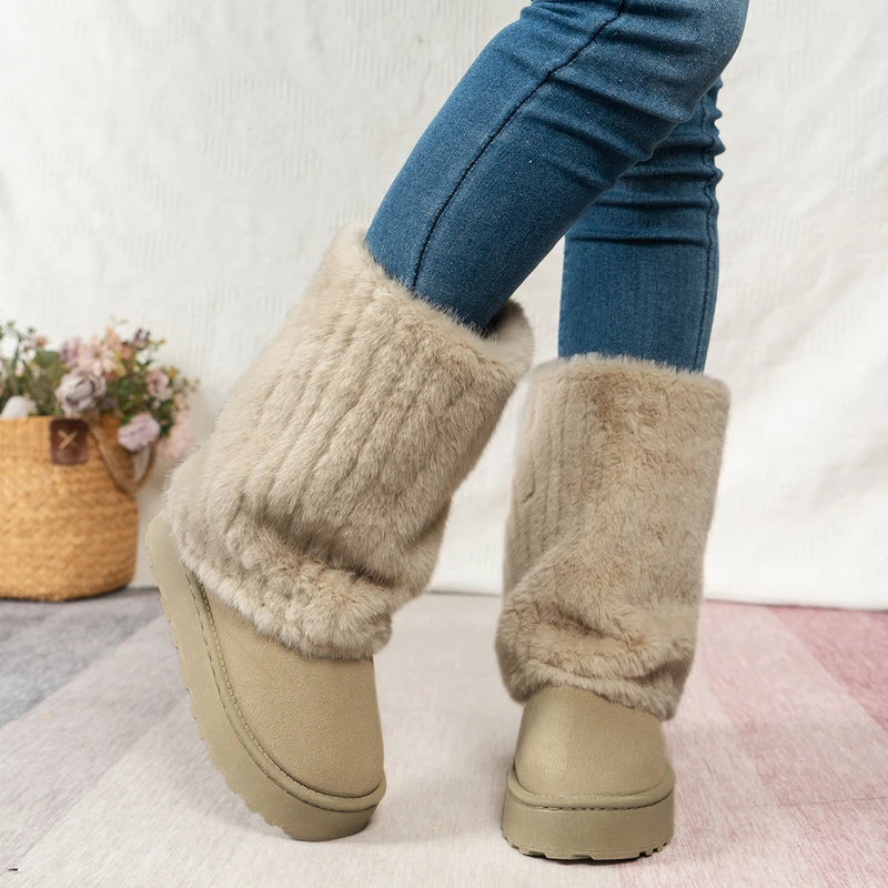 Scarpe da donna 2024 stivali da donna a metà polpaccio di marca moda stivali giornalieri con bordo rovesciato donna nuovi stivali da neve corti in