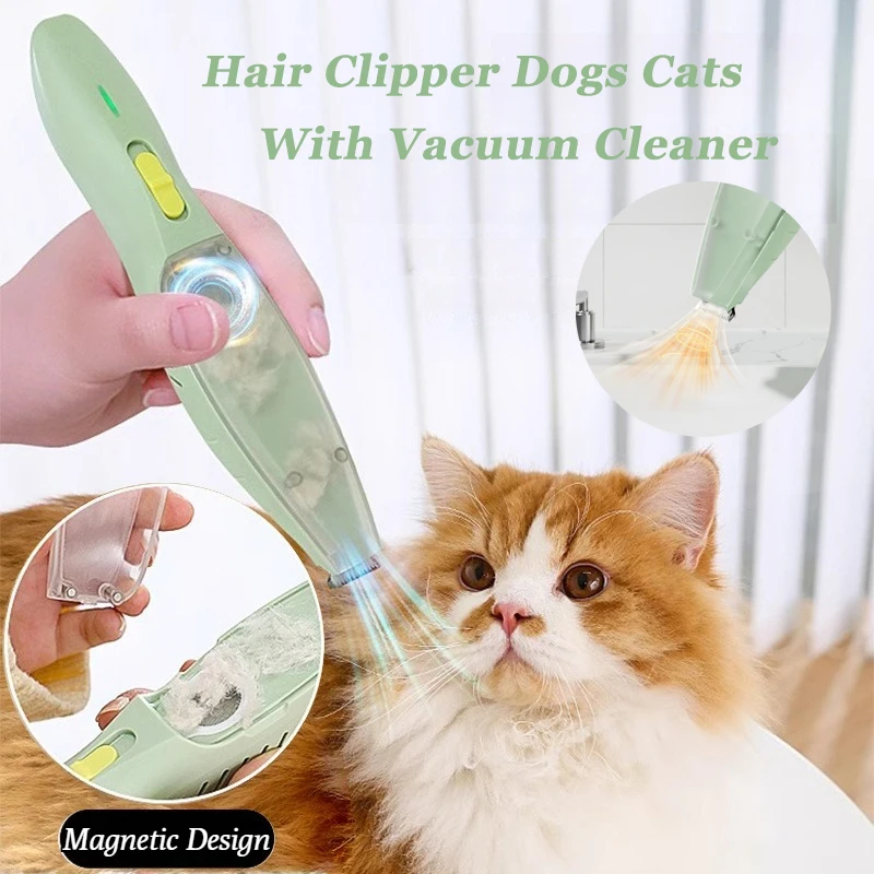 2 in 1 Professional Hair Clipper Dogs With Vacuum Cleaner For Pet Grooming Kit Cat Shaving Feet Hair Electric Pusher Dog Trimmer