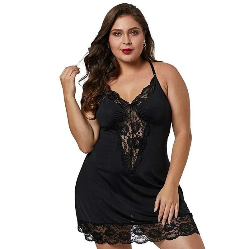 Hot Sale Sexy Womens Nightgown Spaghetti Strap Sleep Dress Backless V-neck Camisole Dress Home Wear Hollowed Out Lace Nightdress