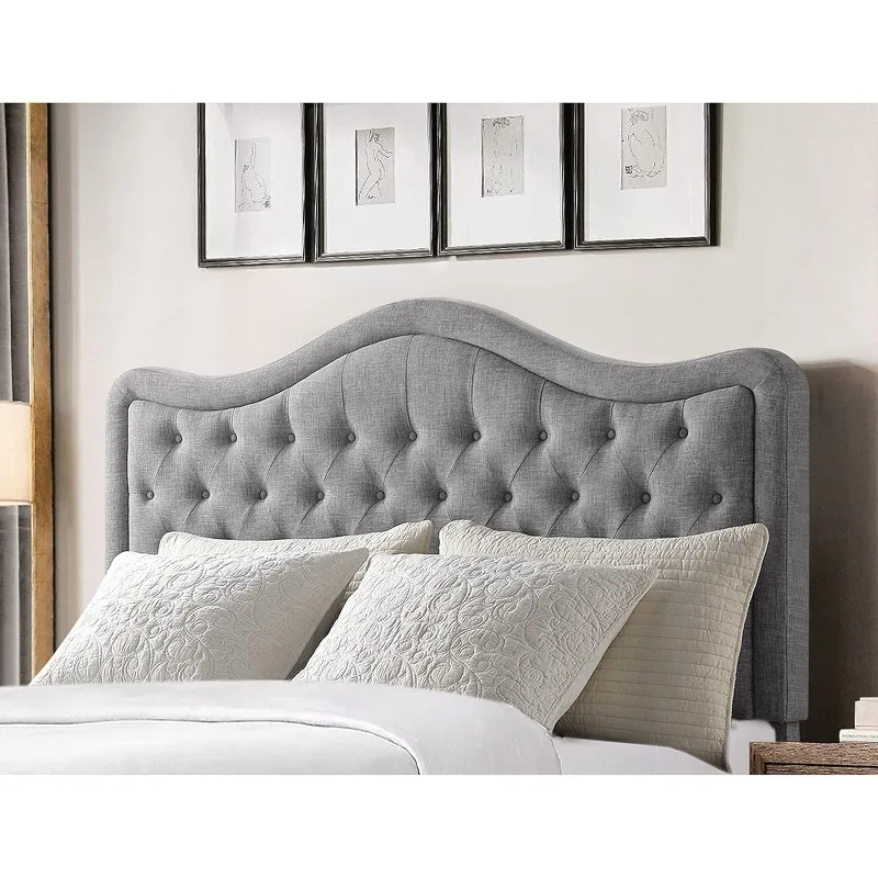 Adjustable Headboard with Fine Linen Upholstery and Button Tufting for Bedroom, King, Dove Gray