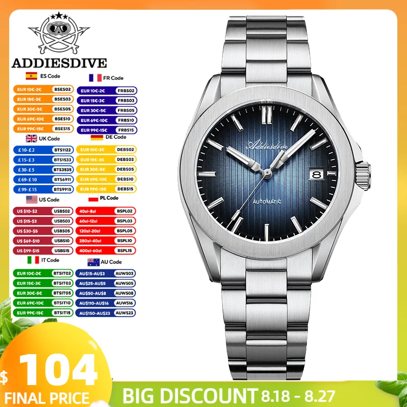 ADDIESDIVE Watch for Men Luxury Automatic Watch Sapphire Sunburst NH35 Mechanical Wristwatch New AD2080 Luminous Waterproof 200m