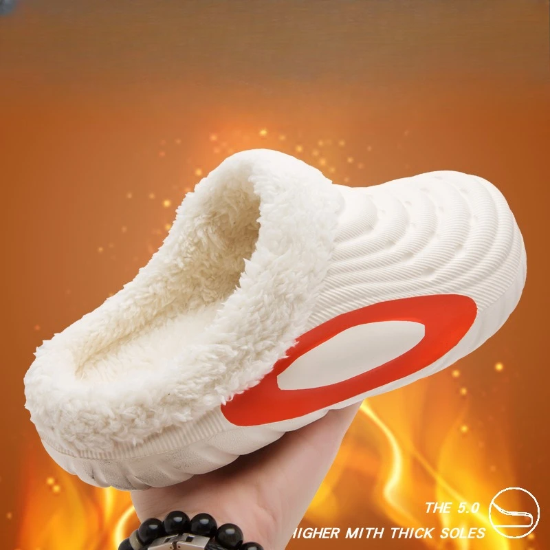 

Fashion Cotton Slippers for Men Winter Warm Plush Clogs Mens Casual House Slides Anti-slippery Waterproof Home Cotton Shoes