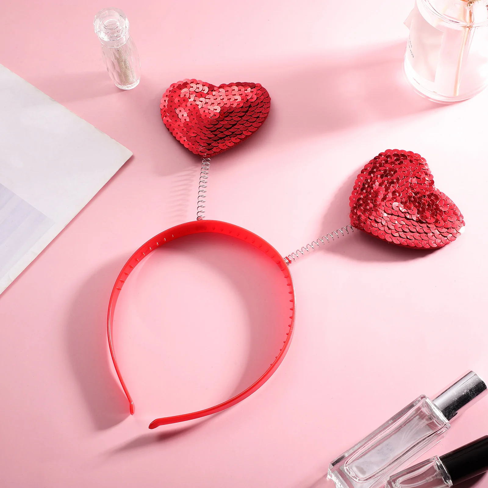 Faixa de cabeça com lantejoulas em formato de coração para comemoração do dia dos namorados, faixa de cabelo elegante, leve e confortável, presente para festa