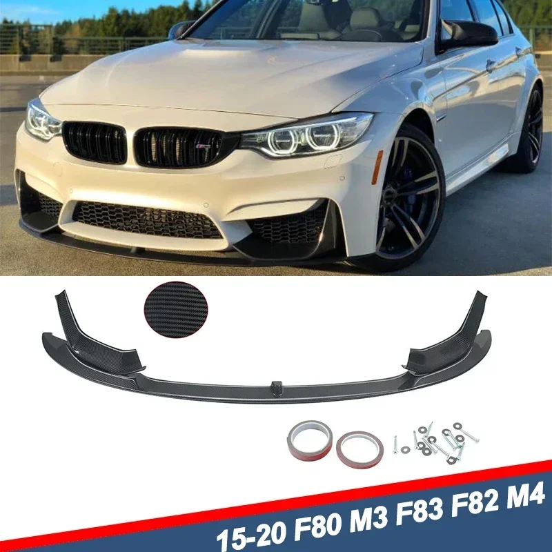 Front Bumper Lip Spoiler Splitters For 2015-20 BMW M3 M4 Carbon Fiber Style 3pcs