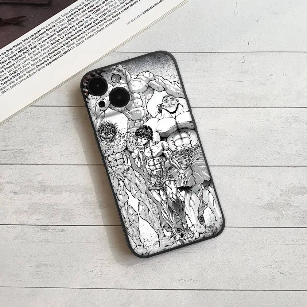 أنيمي B-baki HanmaS Baki the Grappler جراب هاتف لابل آيفون 16,15,14,13,12,11,Pro,Max,Mini موجة النفط الخلفي جراب هاتف قصير #5