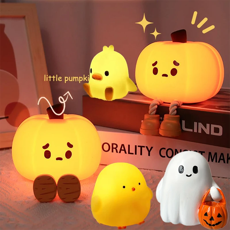 

Silicone Night Light,Cartoon shape Bedroom Bedside Table Light,Cute Chicken Duck Ghost Pumpkin Lamp,Eye Protection,Children Gift
