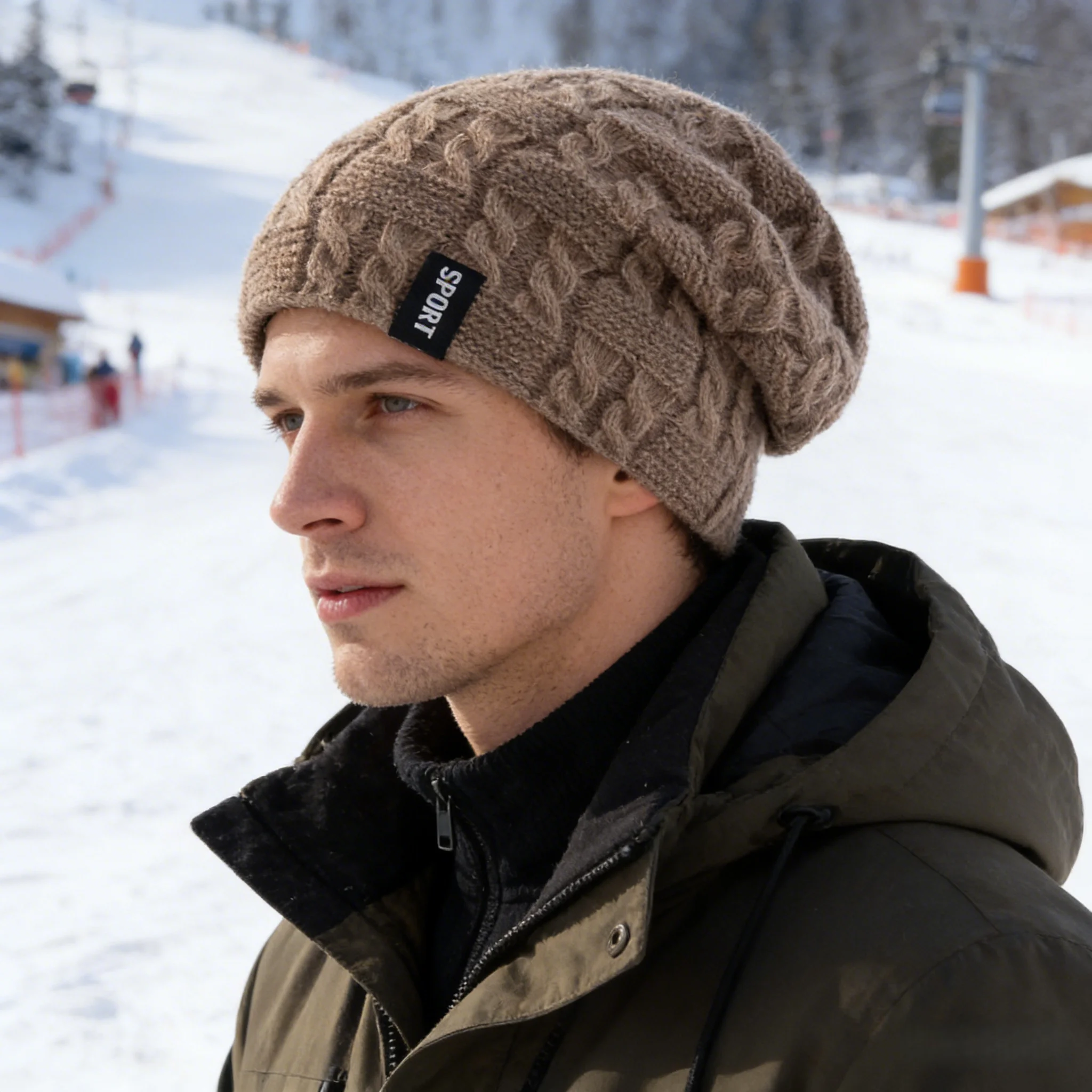 New Unisex Winter Hats Male Female Sports Label Casual Beanie Hat Plush Fleece Lined Warm Knitted Hats
