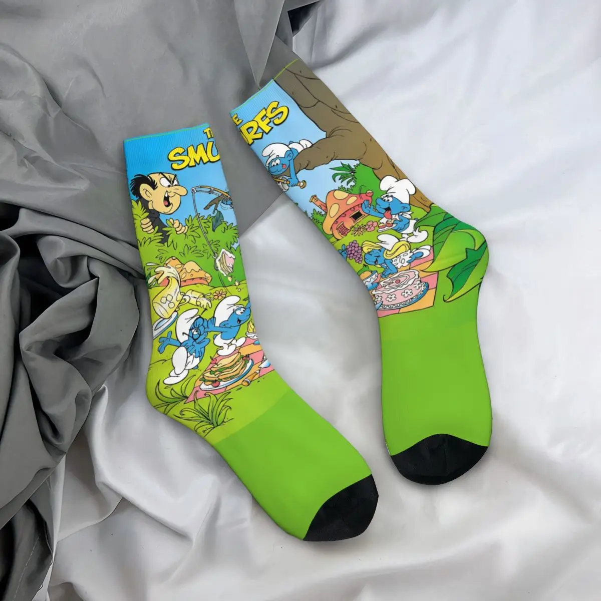 The S-Smurfs Blue Cartoon Anime Merch Socks Non-slip Skateboard Middle Tube Socks Comfortable for Women\'s Birthday Gifts Idea