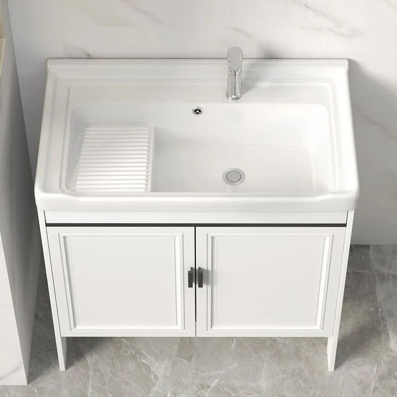 Carbon fiber laundry cabinet, balcony laundry sink, ceramic washbasin basin, floor-to-ceiling washbasin cabinet with washboard