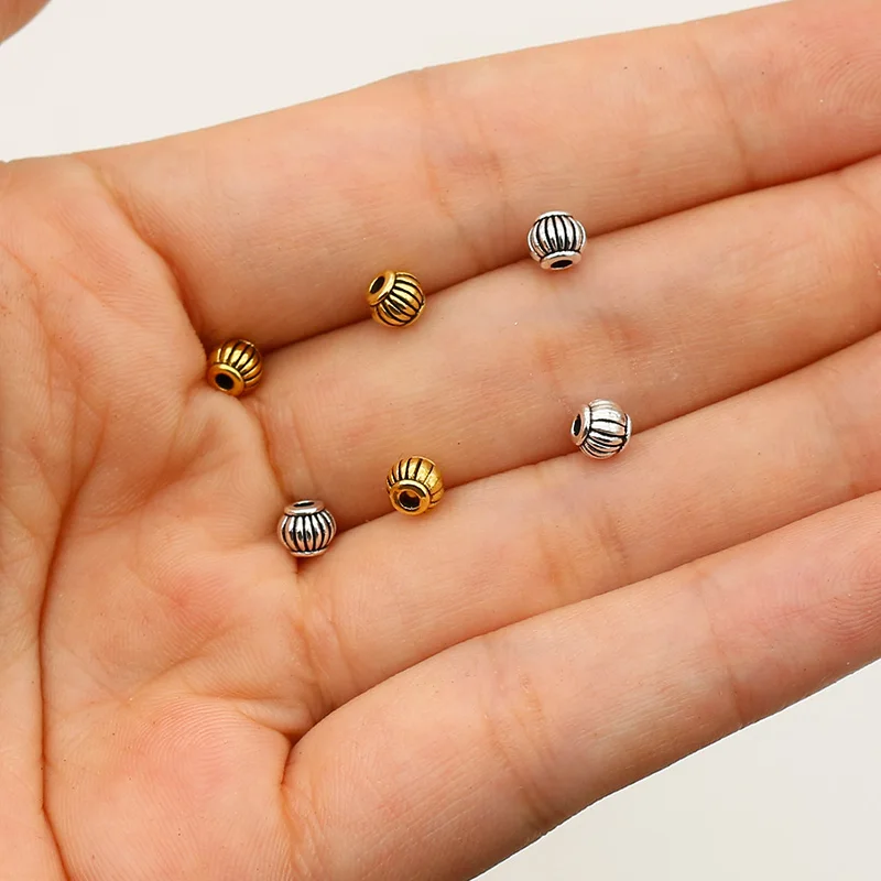 50pcs/Lot Retro Antique Pumpkin Metal Small Beads 4.5mm Handcrafts Jewelry Separation Spacers Charms DIY Jewelry Accessories