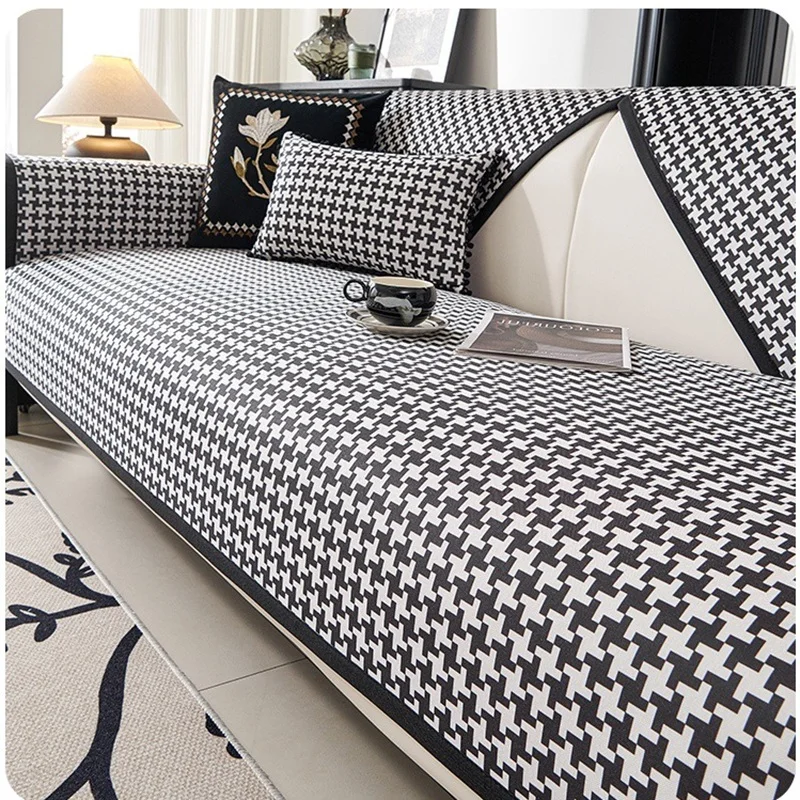 Plaid ice silk sofa cover non-slip living room sofa cushion summer models ice rattan cool mat cushion Nordic style cool cushion