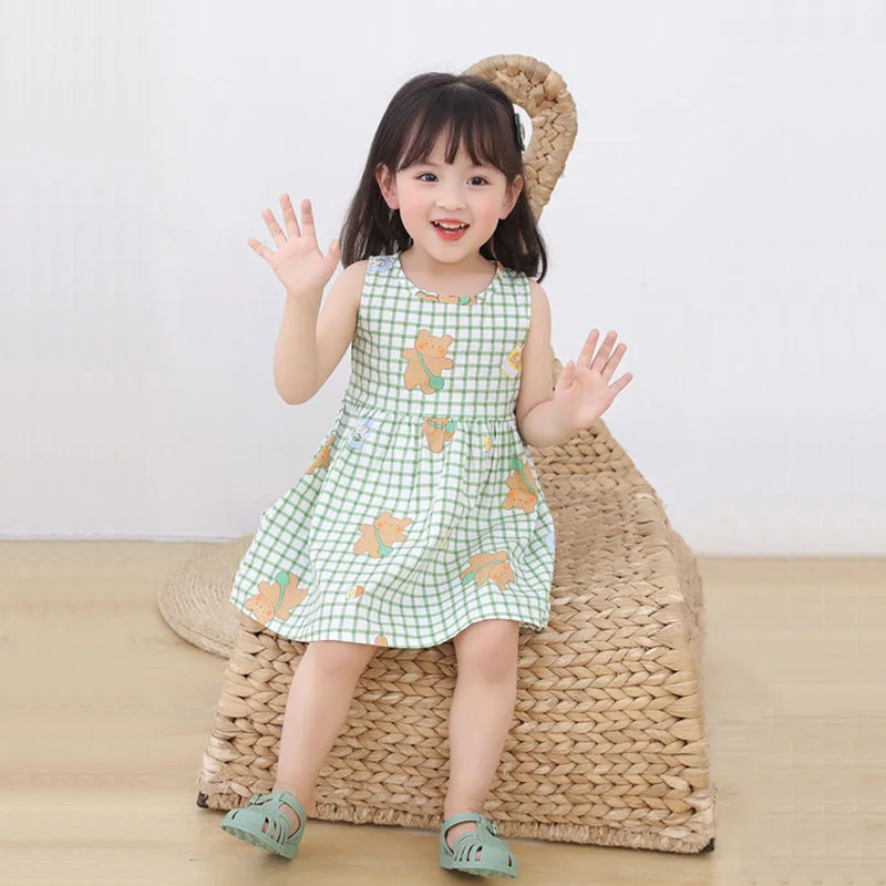 Vestido de algodón para niña, ropa de verano, vestidos de flores para niña, traje de fiesta de princesa sin mangas