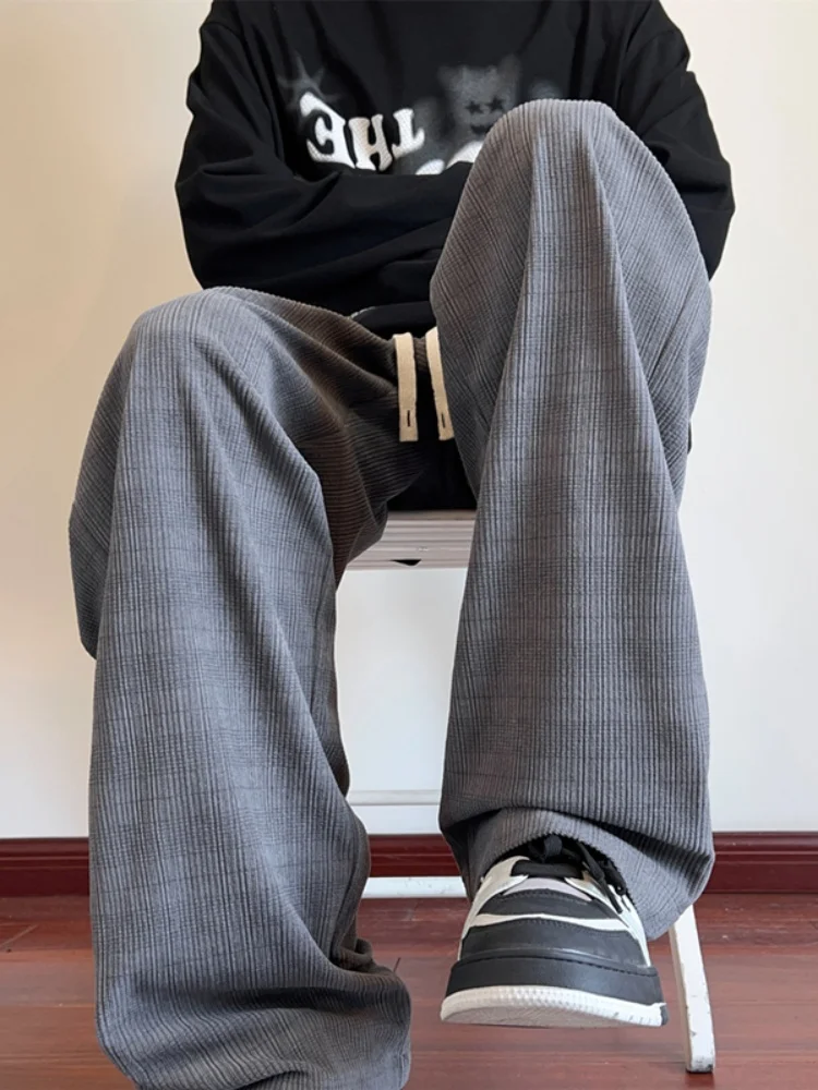 

Мужские повседневные вельветовые брюки, новинка весны, в клетку, в уличном стиле, длинные, свободного кроя, прямые, с эластичным поясом