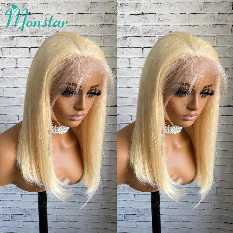 Perruque Bob Lace Front Wig brésilienne naturelle lisse, cheveux lisses, blond 613, 13x6, 13x4, pre-plucked, pour femmes