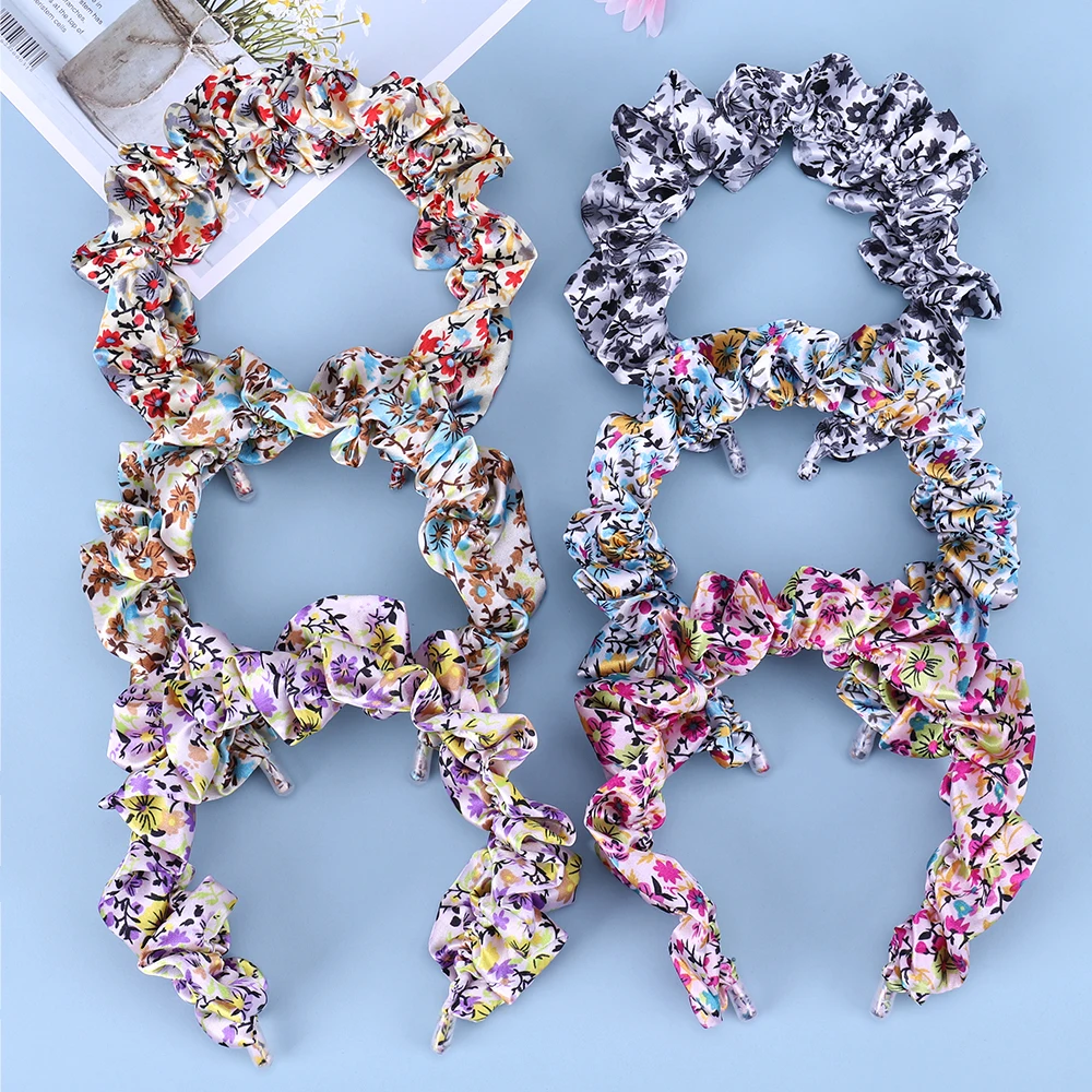 2024New Fasion Hip Hop Small Floral Pleated Headband Retro Style Wide Edge Headband Wash Out Hair Accessories headband